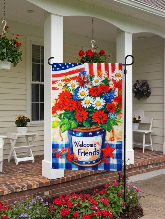 Hobby Lobby Other - Hobby Lobby Patriotic Red White Blue Floral "Welcome Friends" Garden Flag
